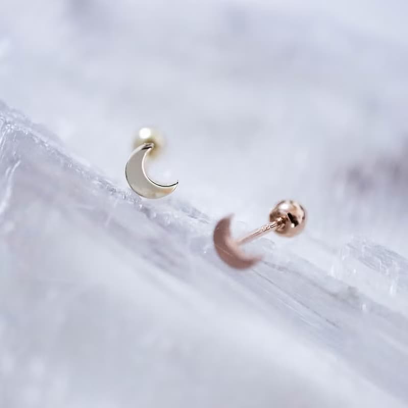 轉珠 14K 黃K金 小月亮耳環 鎖珠耳環 純K金耳環