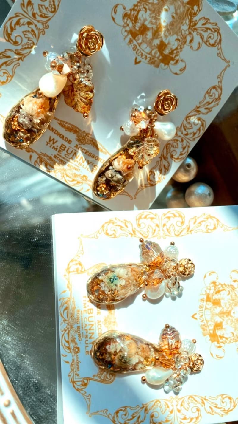 香港原創手工耳環 乾花吊墜棉花珠珠耳夾 獨特穿搭閨蜜生日情人節