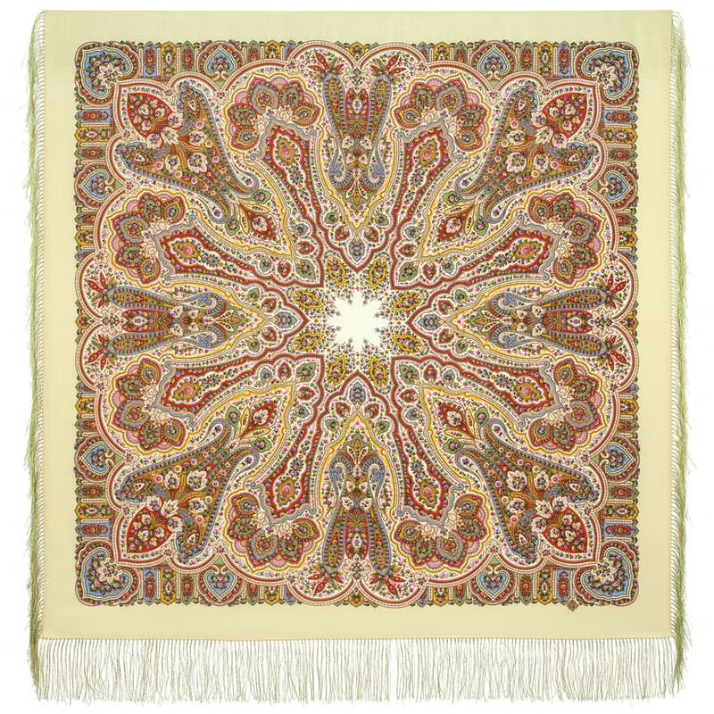 Pavlovo Posad Russian Shawl 100% Wool Scarf 125x125 cm Wrap Silk Fringe 1936-2