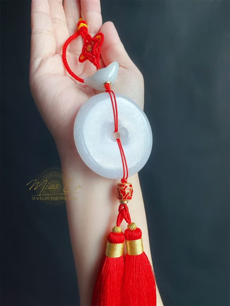 天然緬甸玉翡翠 白底冰細糯灑烏雞 喜氣 大平安扣 禮物 包