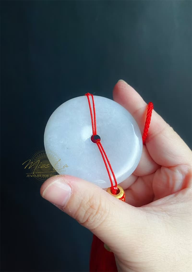 天然緬甸玉翡翠 白底冰細糯灑烏雞 喜氣 大平安扣 禮物 包