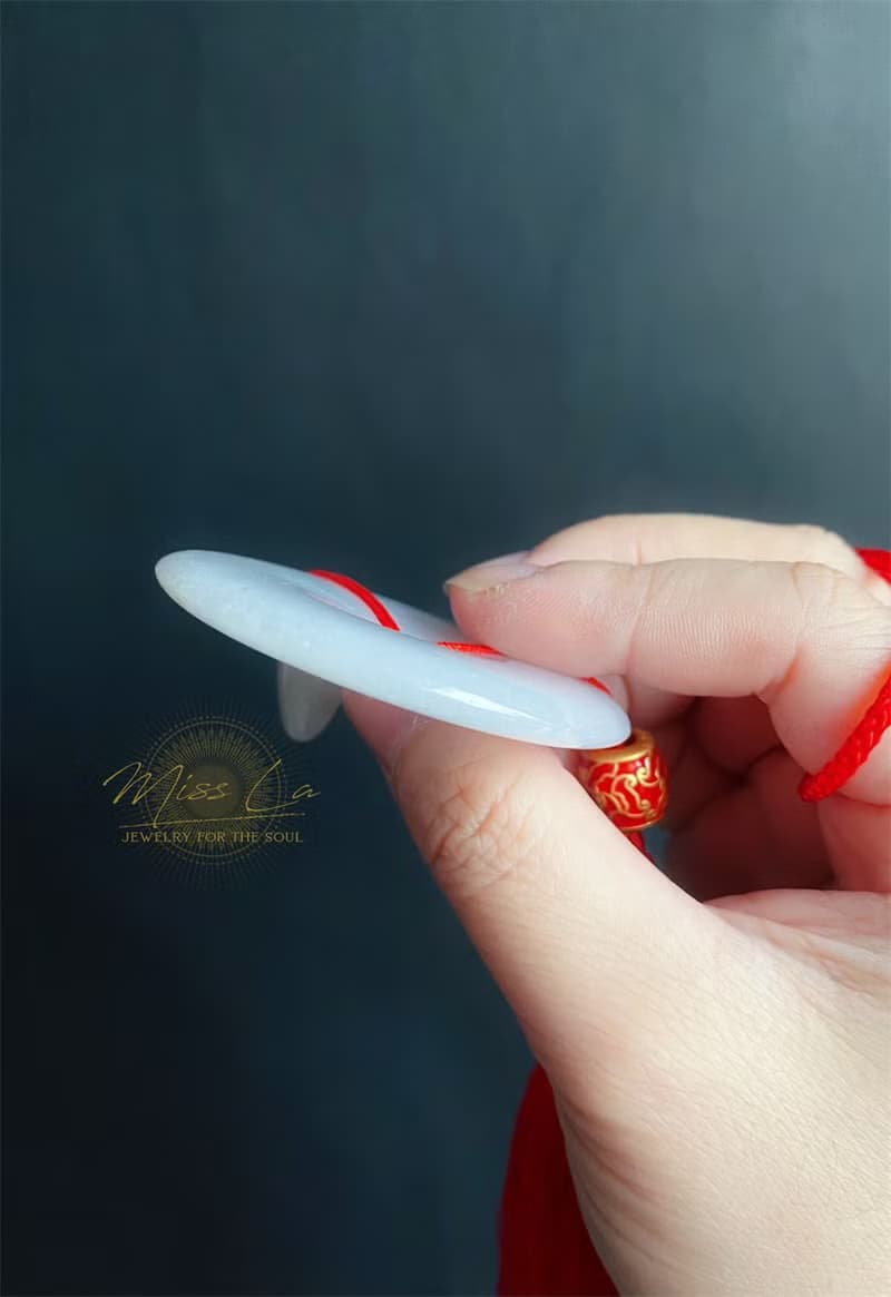 天然緬甸玉翡翠 白底冰細糯灑烏雞 喜氣 大平安扣 禮物 包