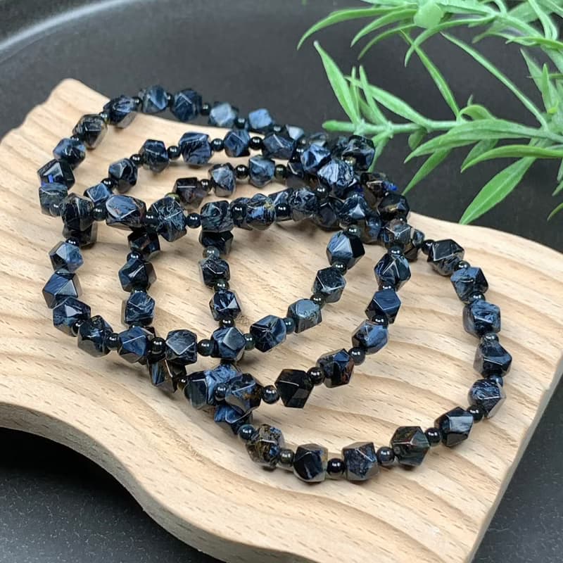 小精品 天然 彼得石 藍色風暴 油畫 八角珠 手鍊