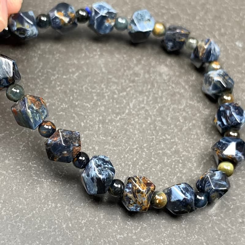 小精品 天然 彼得石 藍色風暴 油畫 八角珠 手鍊