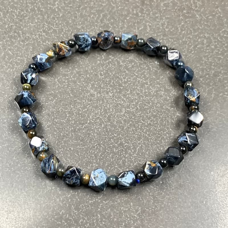 小精品 天然 彼得石 藍色風暴 油畫 八角珠 手鍊