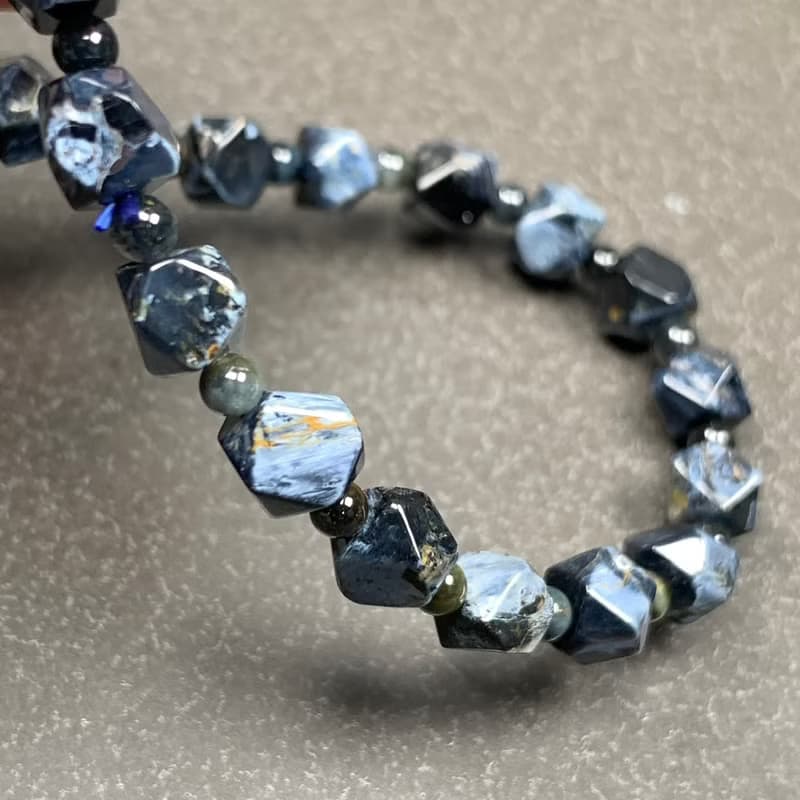 小精品 天然 彼得石 藍色風暴 油畫 八角珠 手鍊