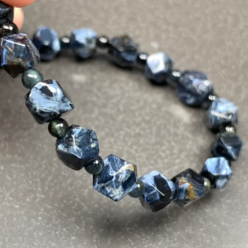 小精品 天然 彼得石 藍色風暴 油畫 八角珠 手鍊