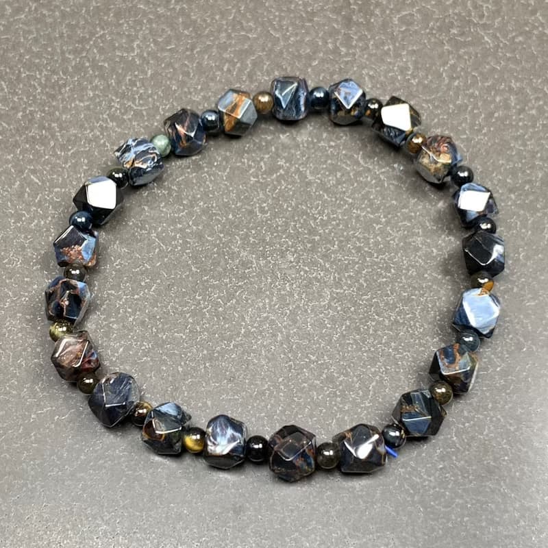 小精品 天然 彼得石 藍色風暴 油畫 八角珠 手鍊