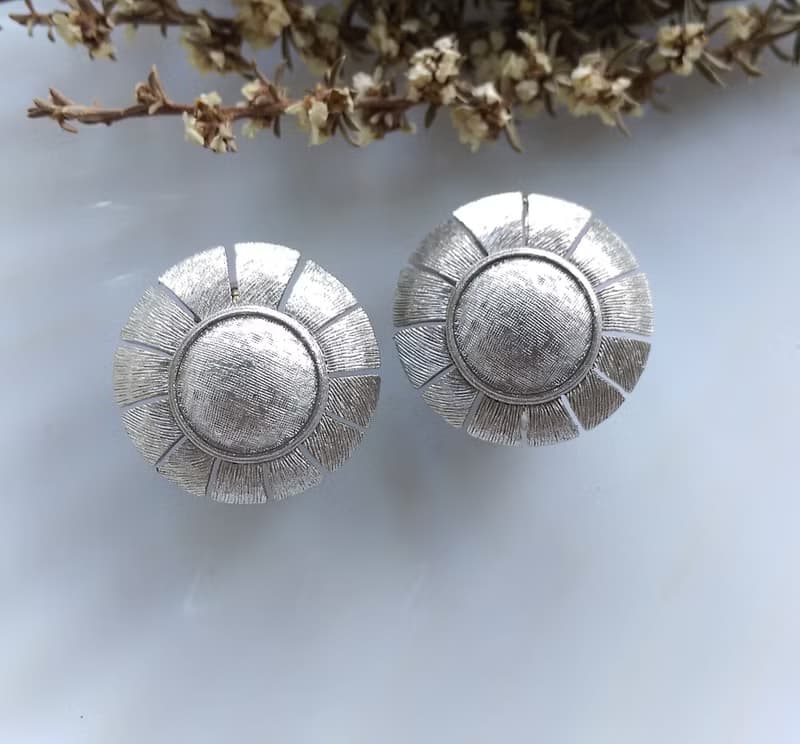 Vintage Jewelry 西洋古董飾品 銀色調 簡約幾何圓 夾式耳環