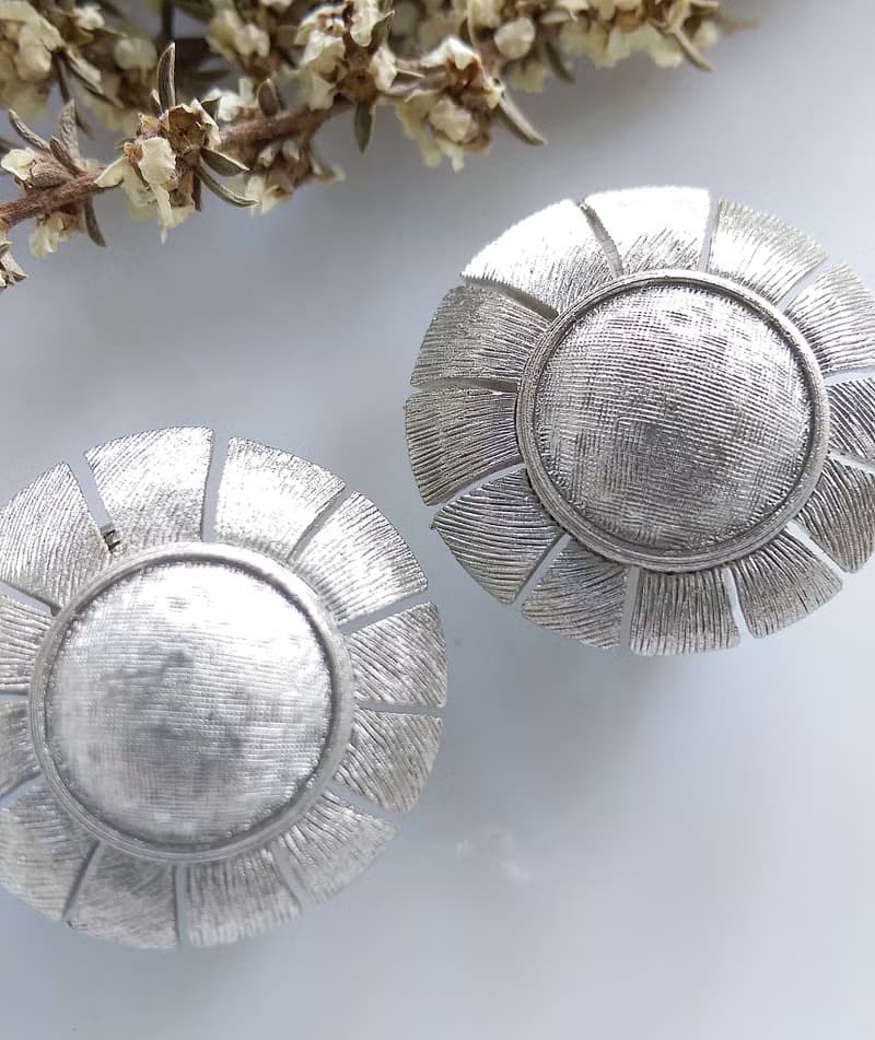 Vintage Jewelry 西洋古董飾品 銀色調 簡約幾何圓 夾式耳環