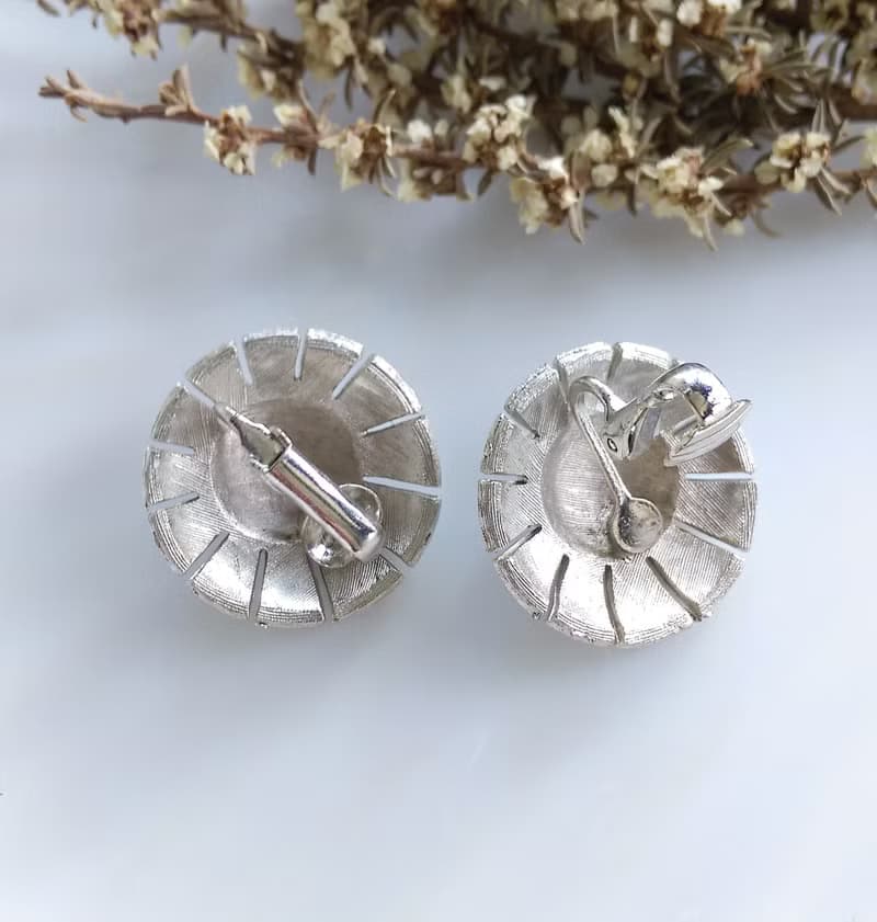 Vintage Jewelry 西洋古董飾品 銀色調 簡約幾何圓 夾式耳環