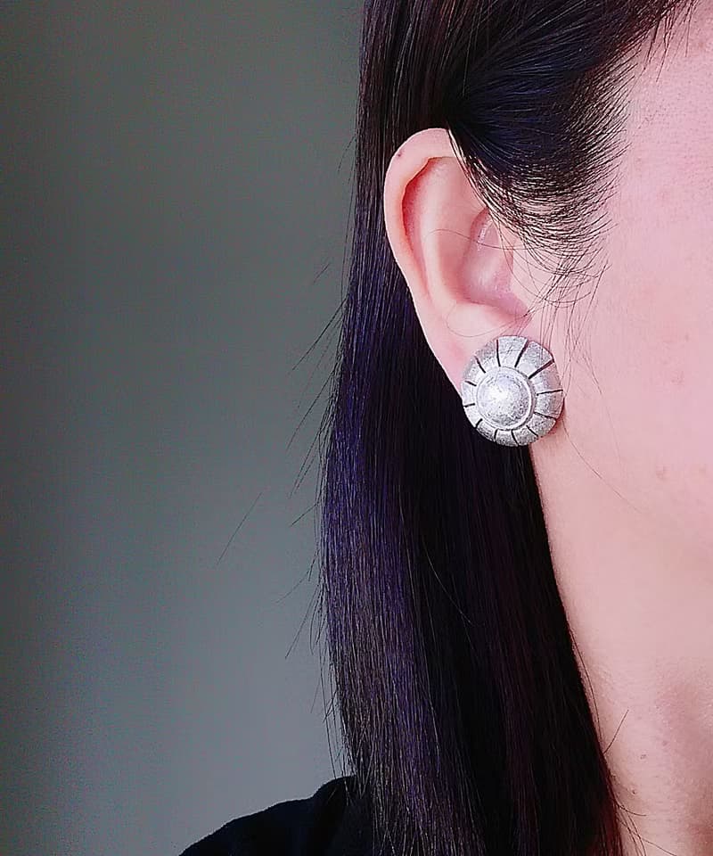 Vintage Jewelry 西洋古董飾品 銀色調 簡約幾何圓 夾式耳環