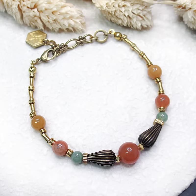 VIIART。花冠-橙花。阿拉善黃銅手鍊 | 瑪瑙復古風手鏈洗澡免拆