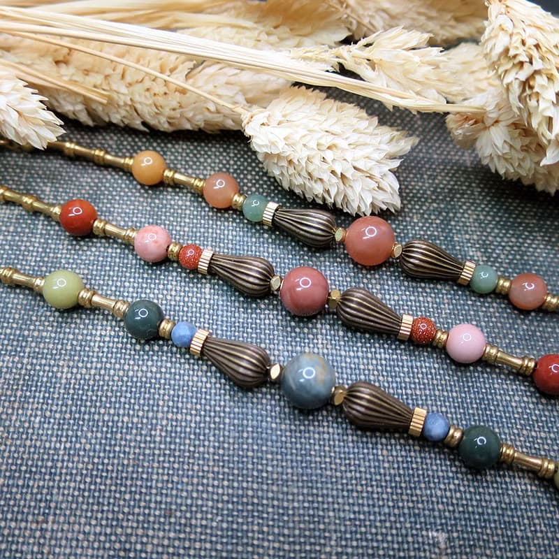 VIIART。花冠-橙花。阿拉善黃銅手鍊 | 瑪瑙復古風手鏈洗澡免拆