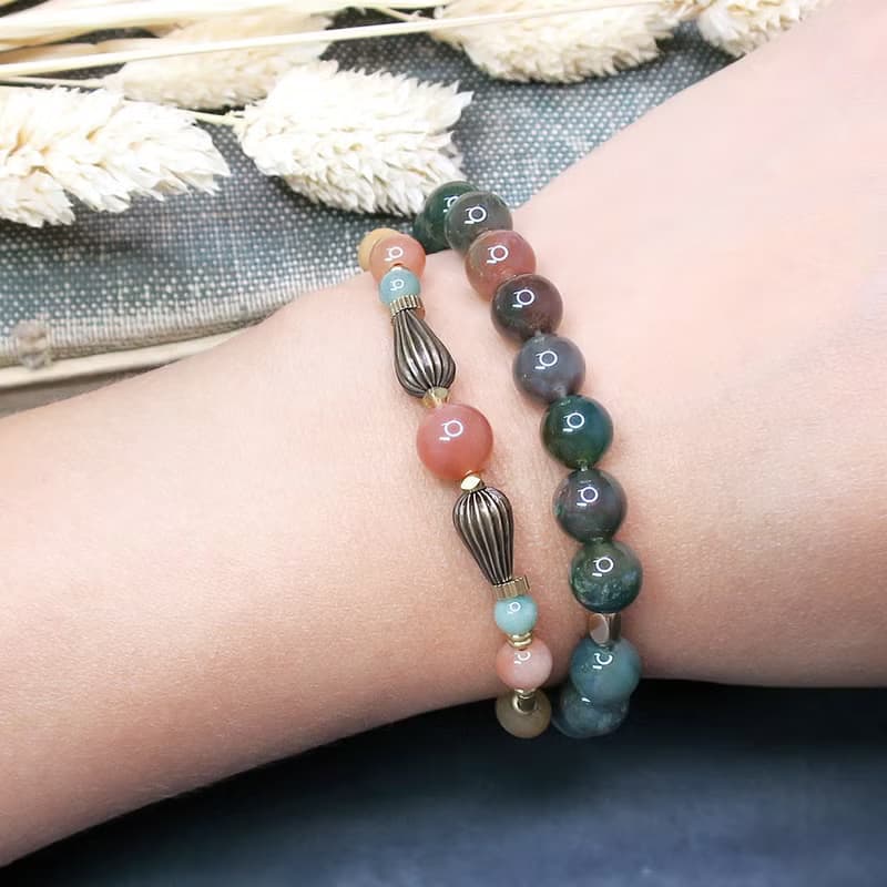 VIIART。花冠-橙花。阿拉善黃銅手鍊 | 瑪瑙復古風手鏈洗澡免拆