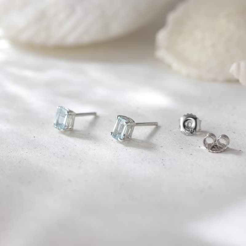 海藍寶  3月生日石 夏天 純銀耳環