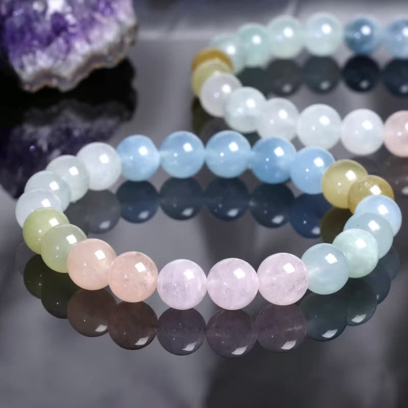 【特價】8.5mm 彩虹摩根石水晶手鍊│桃花人緣愛情 心輪能量 禮物