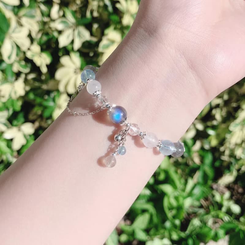 拉長石 海藍寶 月光石 白水晶  S925純銀 天然水晶手鍊