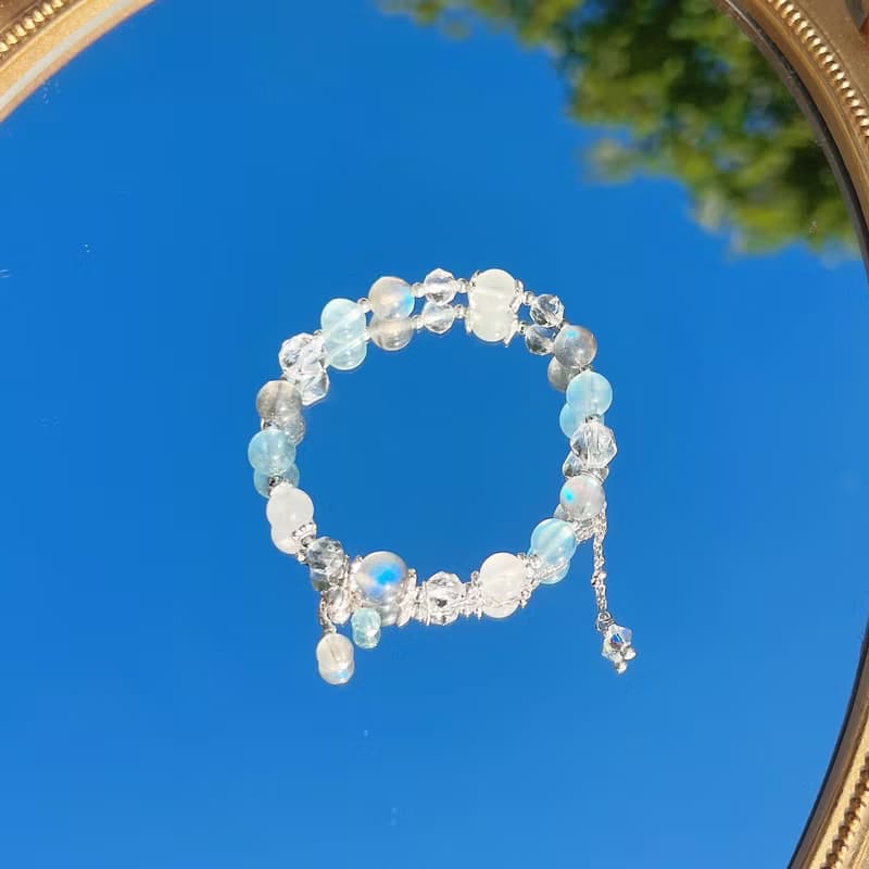 拉長石 海藍寶 月光石 白水晶  S925純銀 天然水晶手鍊