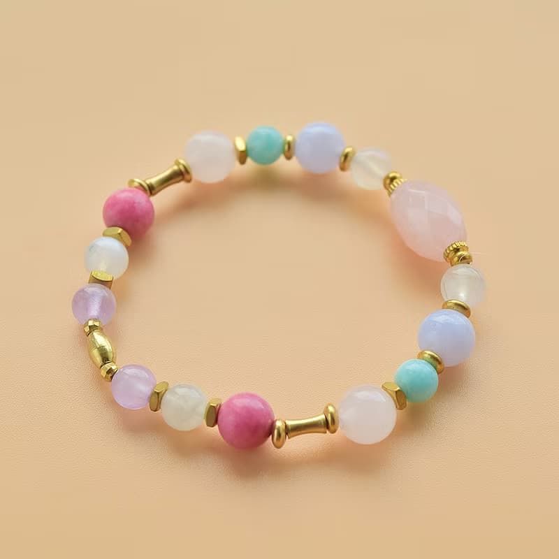 信運│粉色水晶 月光石 藍紋瑪瑙 天河石 薔薇輝石 紫水晶手鍊