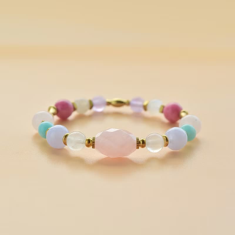 信運│粉色水晶 月光石 藍紋瑪瑙 天河石 薔薇輝石 紫水晶手鍊