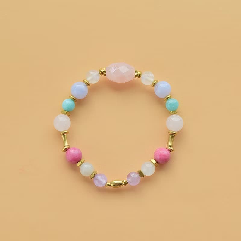 信運│粉色水晶 月光石 藍紋瑪瑙 天河石 薔薇輝石 紫水晶手鍊