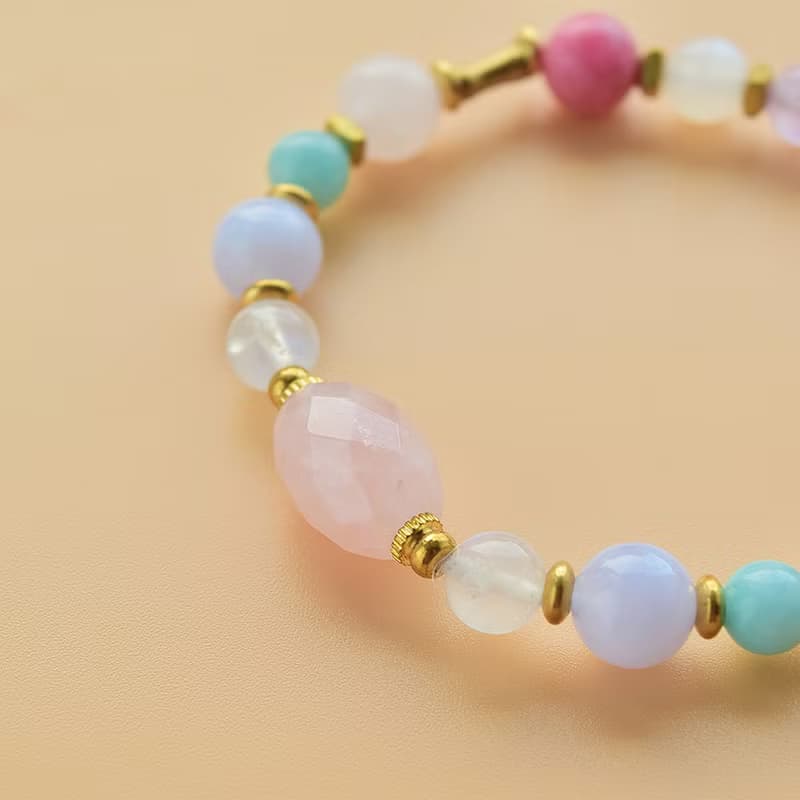 信運│粉色水晶 月光石 藍紋瑪瑙 天河石 薔薇輝石 紫水晶手鍊