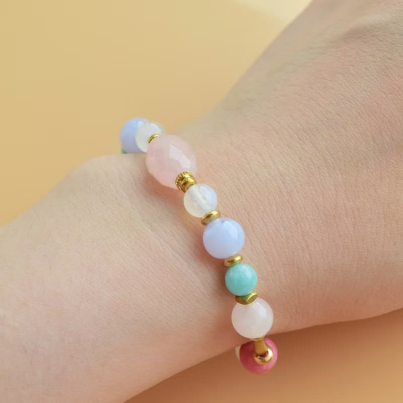 信運│粉色水晶 月光石 藍紋瑪瑙 天河石 薔薇輝石 紫水晶手鍊