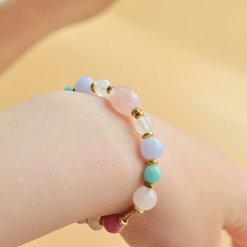 信運│粉色水晶 月光石 藍紋瑪瑙 天河石 薔薇輝石 紫水晶手鍊