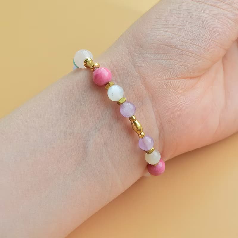 信運│粉色水晶 月光石 藍紋瑪瑙 天河石 薔薇輝石 紫水晶手鍊