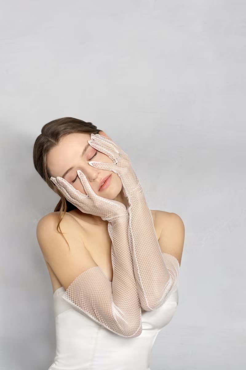 Statice 雙線紋路網紗長手套(配件)