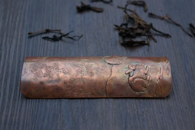 【溪山手作】手工紫銅傳統鏨刻浮雕錘紋梧桐雙兔茶則茶鏟茶道