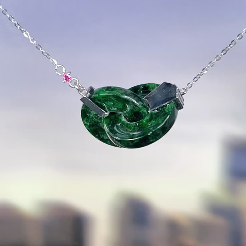 【永恆同心】老花青同心圓鎖骨鍊18K金|天然緬甸A貨翡翠 | 送禮