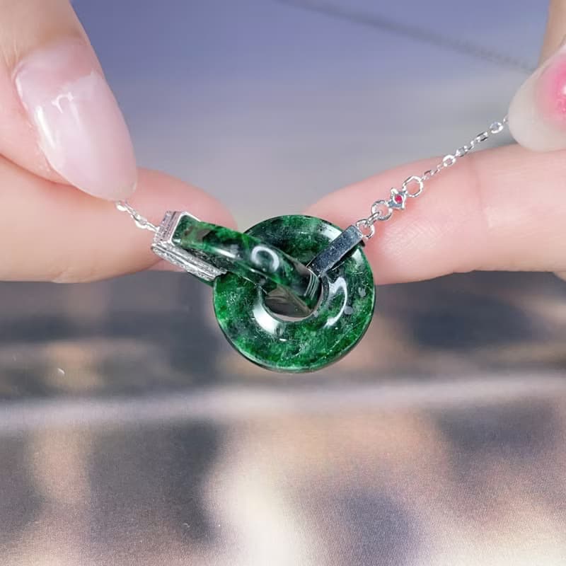 【永恆同心】老花青同心圓鎖骨鍊18K金|天然緬甸A貨翡翠 | 送禮