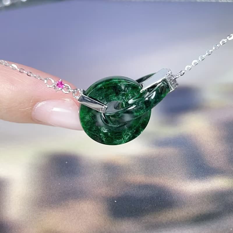 【永恆同心】老花青同心圓鎖骨鍊18K金|天然緬甸A貨翡翠 | 送禮