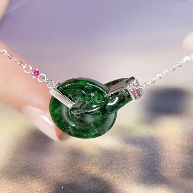 【永恆同心】老花青同心圓鎖骨鍊18K金|天然緬甸A貨翡翠 | 送禮