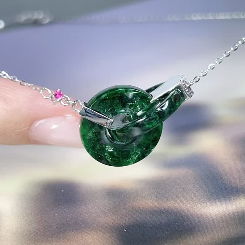【永恆同心】老花青同心圓鎖骨鍊18K金|天然緬甸A貨翡翠 | 送禮