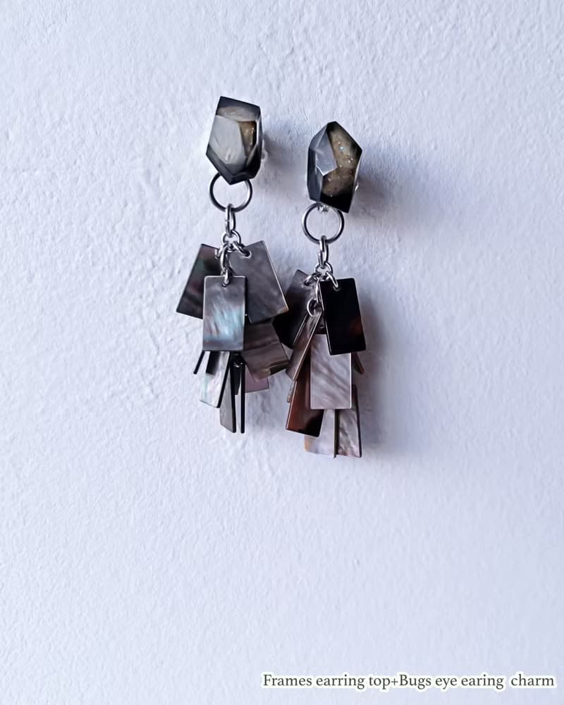 Bugs eye 2way earrings/ Interchangeable / macro view-black shell 醫療鋼耳環 夾式耳環 耳夾