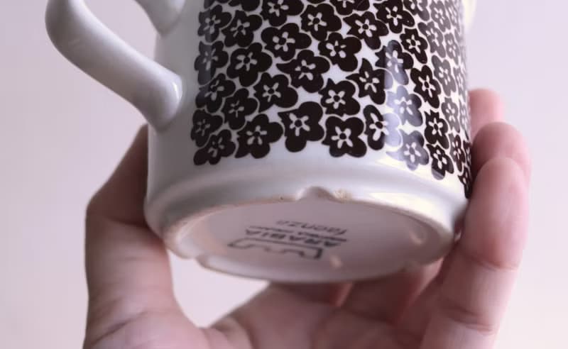 Arabia Faenza 巧克力色小花咖啡老件杯盤組