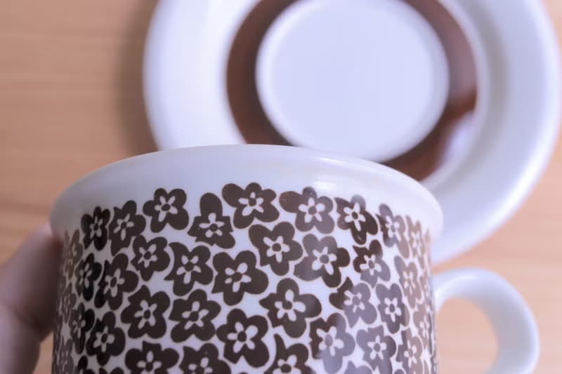 Arabia Faenza 巧克力色小花咖啡老件杯盤組