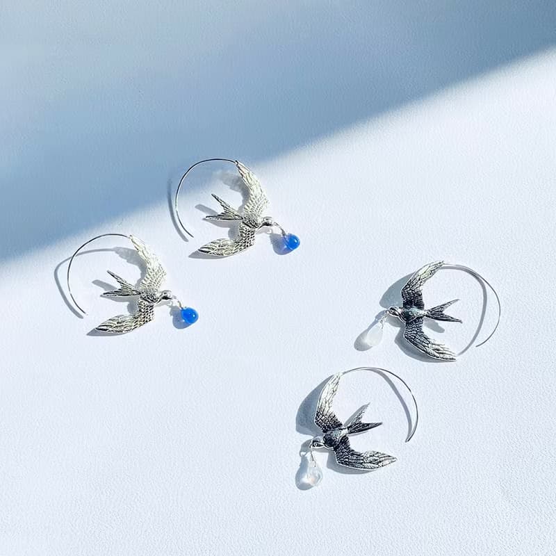 AMAZON Flying Swallows 燕子叼寶 燕子造型耳環 耳勾式 925純銀