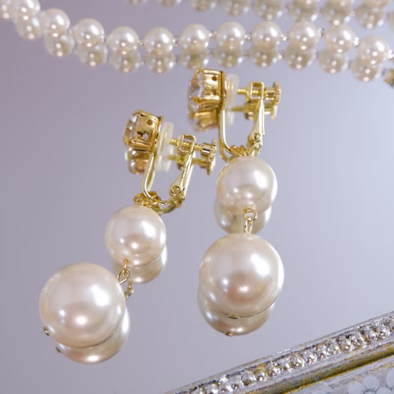 5wayロングパールネックレスとイヤーアクセサリー(ホワイトver.)