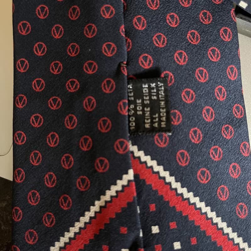 Valentino 義大利製 古董絲質領帶 深藍紅