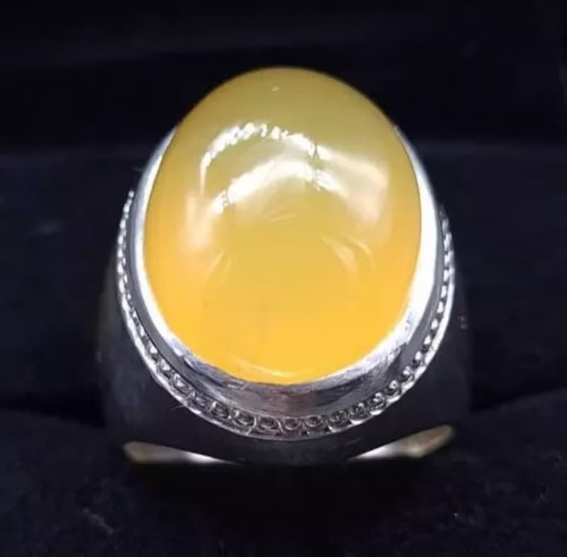 Untreated Yellow Aqeeq ring Yemeni Aqeeq mens Ring - Agate ring- Yamani Akik