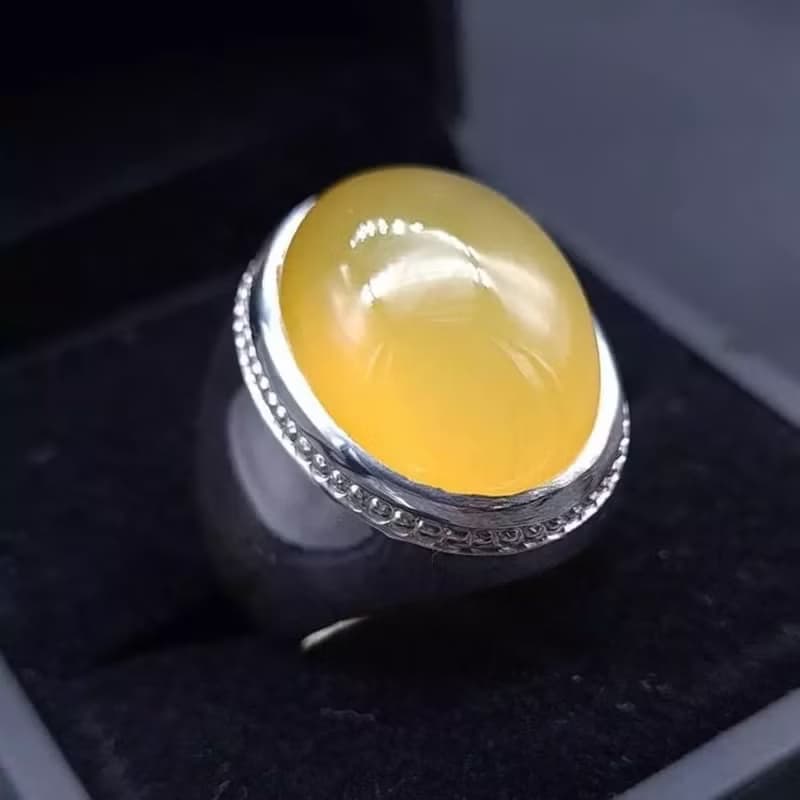Untreated Yellow Aqeeq ring Yemeni Aqeeq mens Ring - Agate ring- Yamani Akik