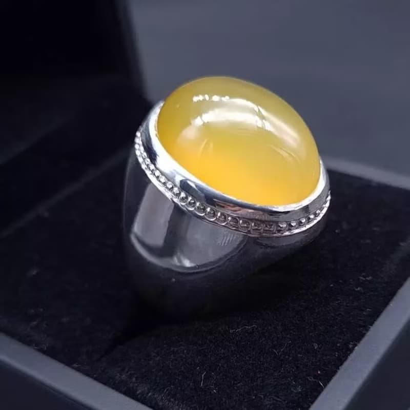 Untreated Yellow Aqeeq ring Yemeni Aqeeq mens Ring - Agate ring- Yamani Akik