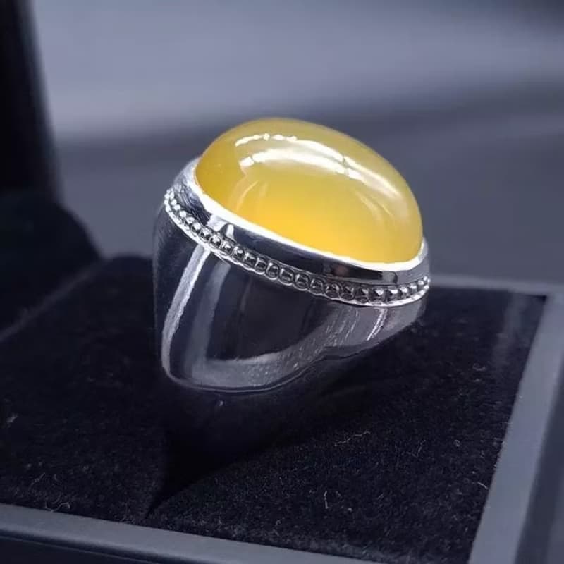 Untreated Yellow Aqeeq ring Yemeni Aqeeq mens Ring - Agate ring- Yamani Akik
