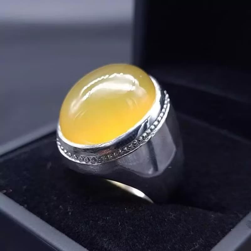 Untreated Yellow Aqeeq ring Yemeni Aqeeq mens Ring - Agate ring- Yamani Akik