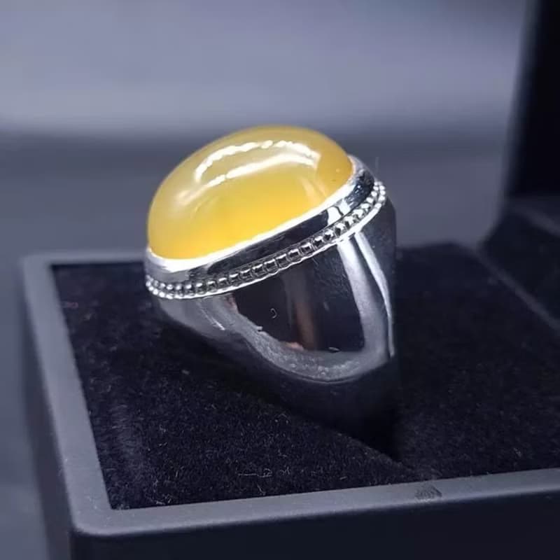 Untreated Yellow Aqeeq ring Yemeni Aqeeq mens Ring - Agate ring- Yamani Akik
