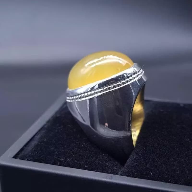 Untreated Yellow Aqeeq ring Yemeni Aqeeq mens Ring - Agate ring- Yamani Akik